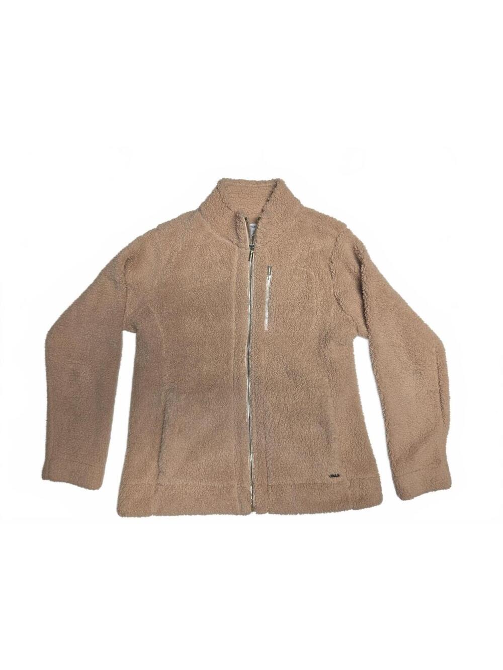 Calvin Klein Cream Beige Plush Sherpa Fleece Full-Zip Jacket Womens Size M